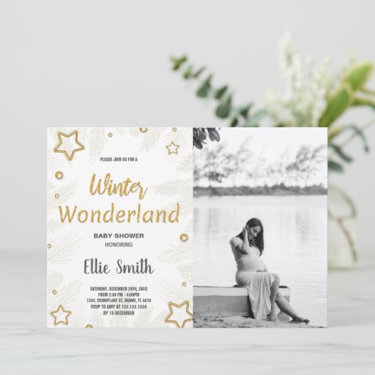 Winter Baby Douche Uitnodigingen Gouden Ster Foto (Staand voorkant)