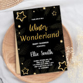 Winter Baby Douche Uitnodigingen Gouden Ster Zwart
