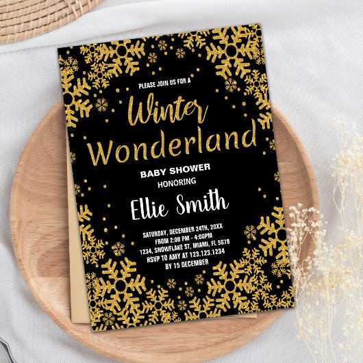 Winter Baby Douche Uitnodigingen Gouden Zwart