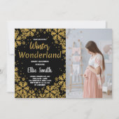 Winter Baby Douche Uitnodigingen Gouden Zwart Foto (Voorkant)