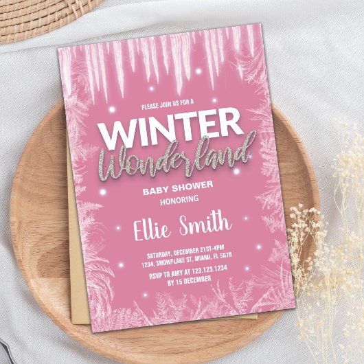 Winter Baby Douche Uitnodigingen Ijs Glitter Roze