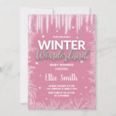 Winter Baby Douche Uitnodigingen Ijs Glitter Roze (Voorkant)