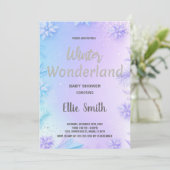 Winter Baby Douche Uitnodigingen Paarse Glitter (Staand voorkant)