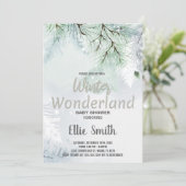 Winter Baby Douche Uitnodigingen Pine Glitter Zilv (Staand voorkant)