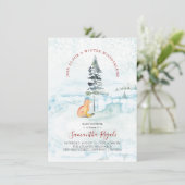 Winter Baby Douche Uitnodigingen Pine Trees & Fox (Staand voorkant)