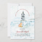 Winter Baby Douche Uitnodigingen Pine Trees & Fox (Voorkant)
