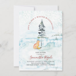 Winter Baby Douche Uitnodigingen Pine Trees & Fox