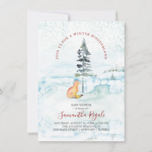 Winter Baby Douche Uitnodigingen Pine Trees & Fox