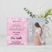 Winter Baby Douche Uitnodigingen Roze Foto (Staand voorkant)