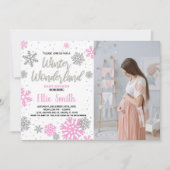 Winter Baby Douche Uitnodigingen Roze Foto (Voorkant)