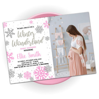 Winter Baby Douche Uitnodigingen Roze Foto