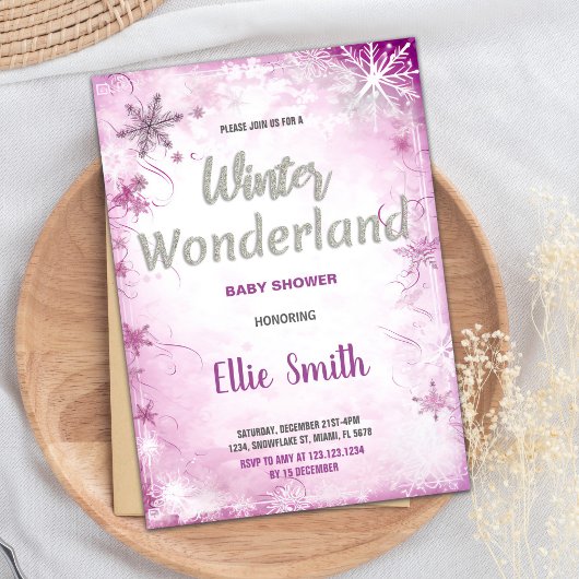 Winter Baby Douche Uitnodigingen Roze Glitter