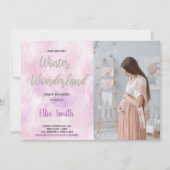 Winter Baby Douche Uitnodigingen Roze Glitter Foto (Voorkant)