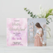 Winter Baby Douche Uitnodigingen Roze Glitter Foto (Staand voorkant)