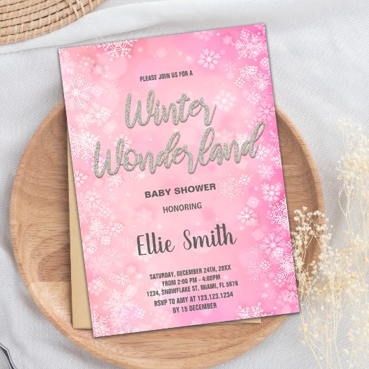 Winter Baby Douche Uitnodigingen Roze Sneeuw