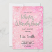 Winter Baby Douche Uitnodigingen Roze Sneeuw (Voorkant)