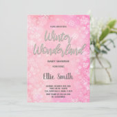 Winter Baby Douche Uitnodigingen Roze Sneeuw (Staand voorkant)
