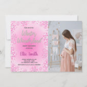 Winter Baby Douche Uitnodigingen Roze Sneeuw Foto (Voorkant)