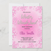 Winter Baby Douche Uitnodigingen Roze Sneeuw Glitt (Voorkant)