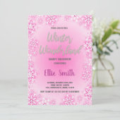 Winter Baby Douche Uitnodigingen Roze Sneeuw Glitt (Staand voorkant)