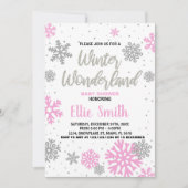 Winter Baby Douche Uitnodigingen Roze Wit (Voorkant)