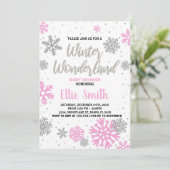 Winter Baby Douche Uitnodigingen Roze Wit (Staand voorkant)