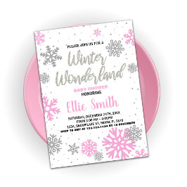 Winter Baby Douche Uitnodigingen Roze Wit
