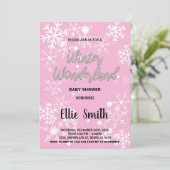Winter Baby Douche Uitnodigingen Roze Zilver (Staand voorkant)