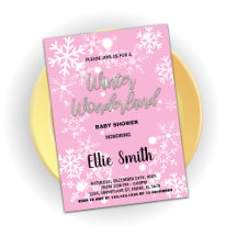Winter Baby Douche Uitnodigingen Roze Zilver