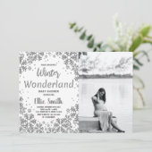 Winter Baby Douche Uitnodigingen Zilver met foto (Staand voorkant)
