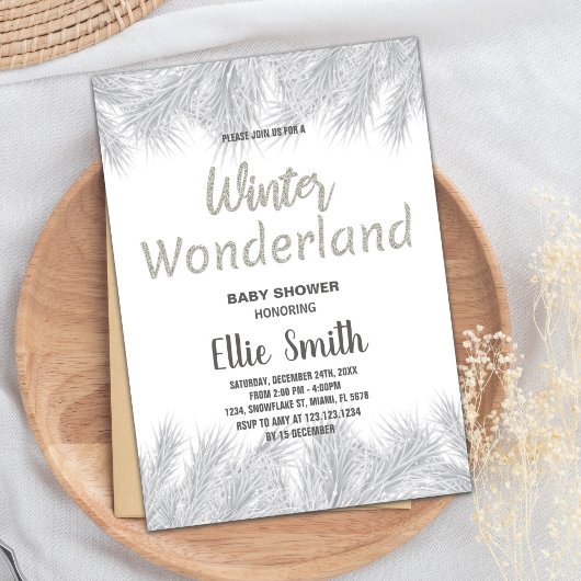 Winter Baby Douche Uitnodigingen Zilveren Glitter 