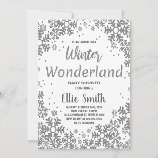 Winter Baby Douche Uitnodigingen Zilveren Glitter (Voorkant)