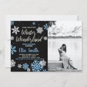 Winter Baby Douche Uitnodigingen Zwart Foto (Voorkant)