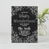 Winter Baby Douche Uitnodigingen Zwart Zilver (Staand voorkant)