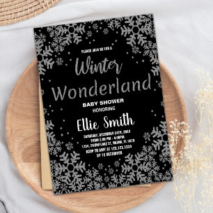 Winter Baby Douche Uitnodigingen Zwart Zilver