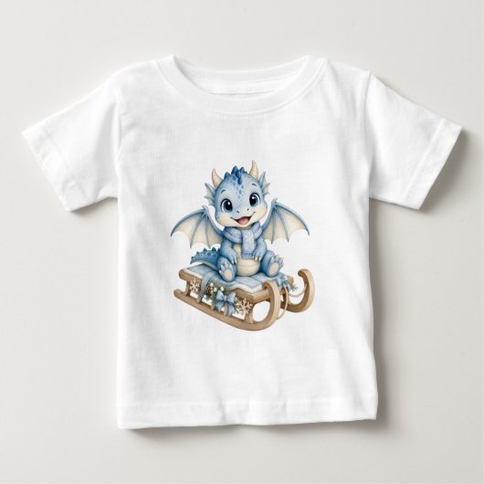 Winter Baby Draak op slee Waterverf Kerst (Voorkant)