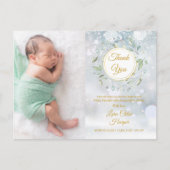 Winter Baby Foto Collage Bloemige Dank Je Wel Gebo Aankondigingskaart (Voorkant)