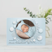 Winter Baby Foto Geboorteaankondiging Blauw Aankondiging (Staand voorkant)