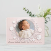 Winter Baby Foto Geboorteaankondiging Roze Aankondiging (Staand voorkant)