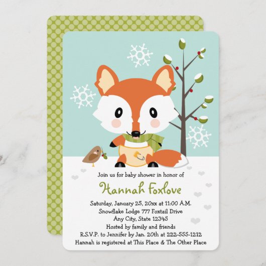Winter Baby Fox in het Baby shower Diapers Kaart (Voorkant / Achterkant)