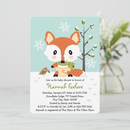 Winter Baby Fox in het Baby shower Diapers Kaart (Staand voorkant)