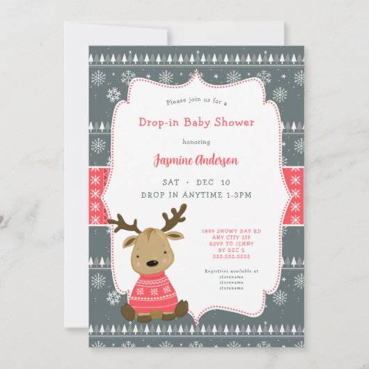 Winter Baby Herten Drop-in Baby shower Kaart (Voorkant)