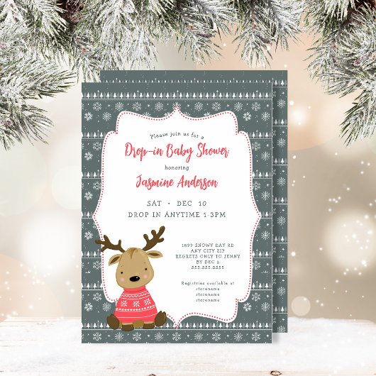 Winter Baby Herten Drop-in Baby shower Kaart