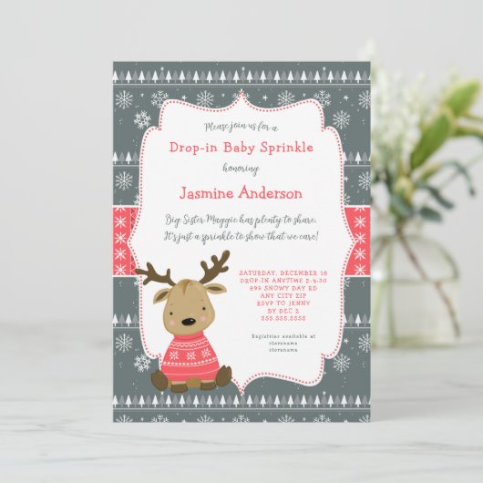 Winter Baby Herten Drop-in Baby Sprinkle Kaart (Staand voorkant)