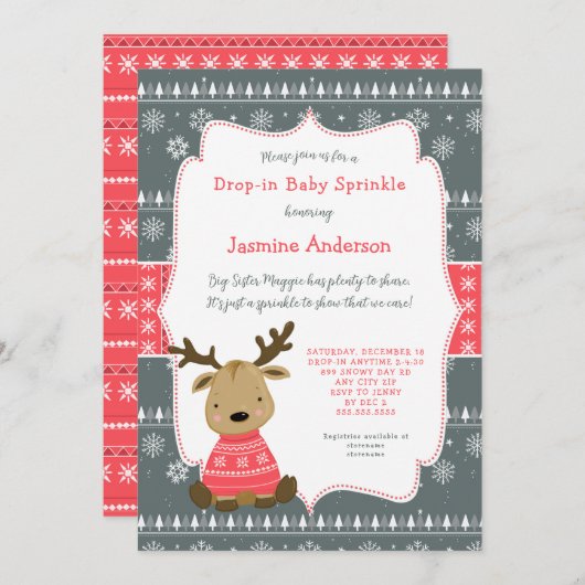 Winter Baby Herten Drop-in Baby Sprinkle Kaart (Voorkant / Achterkant)