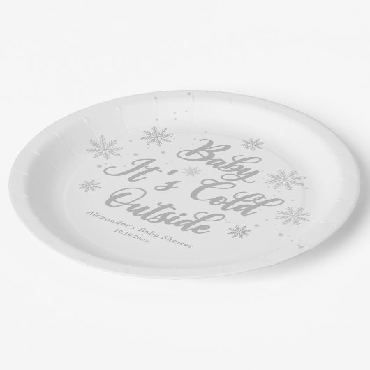 Winter Baby Het is koud buiten Baby shower Papieren Bordje (Gekanteld)