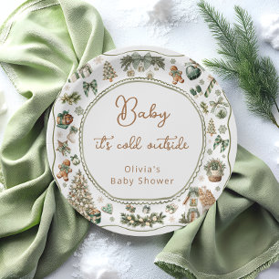 Winter Baby Het is koud buiten Greenery Baby showe Papieren Bordje