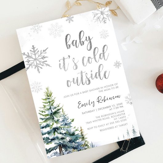 Winter Baby Het is koud buiten Silver Baby shower Kaart