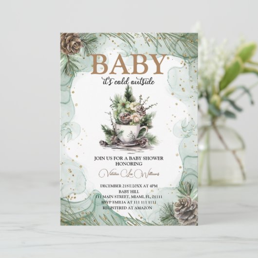 Winter Baby Het is Koud Evergreen Baby shower Kaart (Staand voorkant)