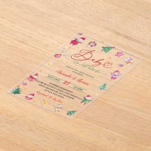 Winter Baby Het is koude Waterverf Baby shower Acryl Uitnodigingen (Laagn)